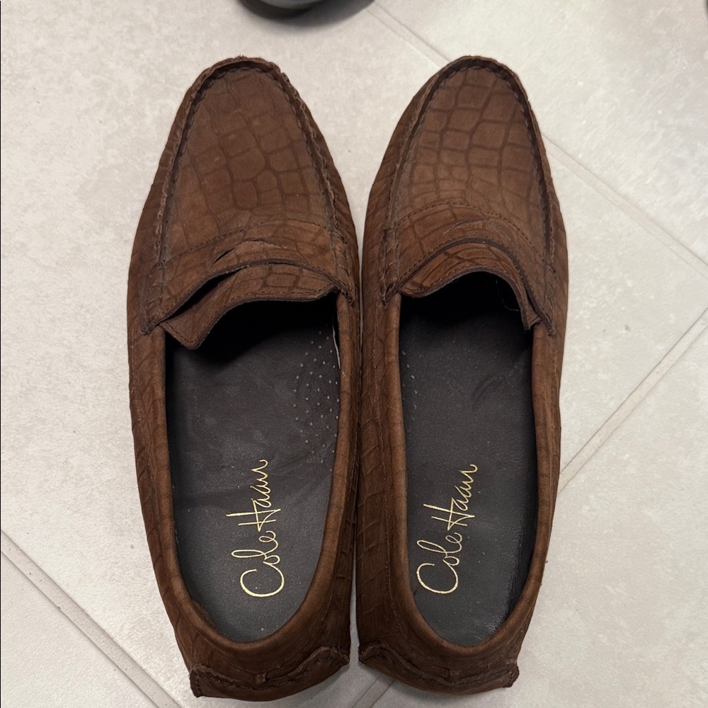 Cole Haan Croc-Embossed Brown Loafers